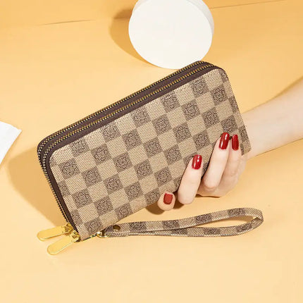 Womens Plaid Pu Leather Zipper Wallet