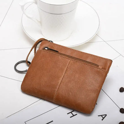 Solid Color Leather Zipper Coin Purse