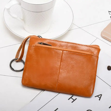 Solid Color Leather Zipper Coin Purse