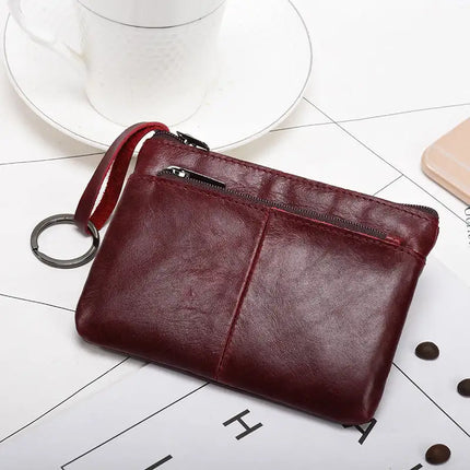 Solid Color Leather Zipper Coin Purse