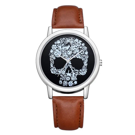 Skull Strap Head Silver Shell Casual Quartz Watch