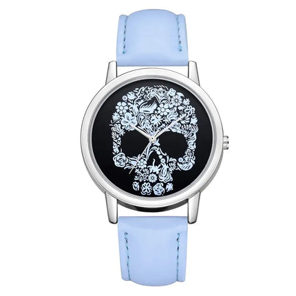 Skull Strap Head Silver Shell Casual Quartz Watch
