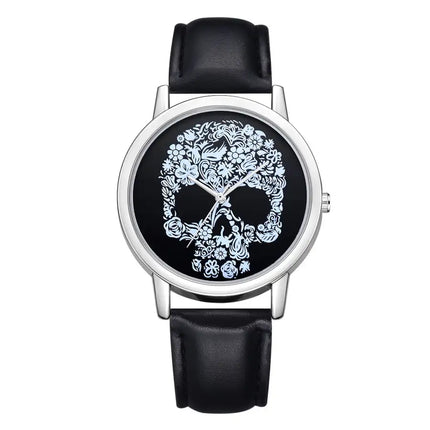 Skull Strap Head Silver Shell Casual Quartz Watch