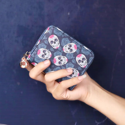 Geometric Skull Pu Leather Zipper Coin Purse