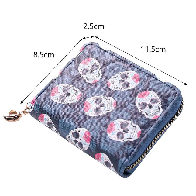 Geometric Skull Pu Leather Zipper Coin Purse