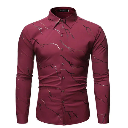 Camisa de manga larga con estampado metalizado y cuello alto para hombre 