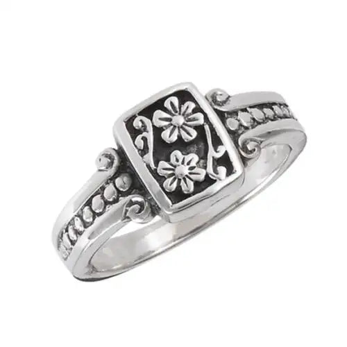 Sterling Silver Flower Ring w/Scroll and Dots - *NEW* Ring Box Included!