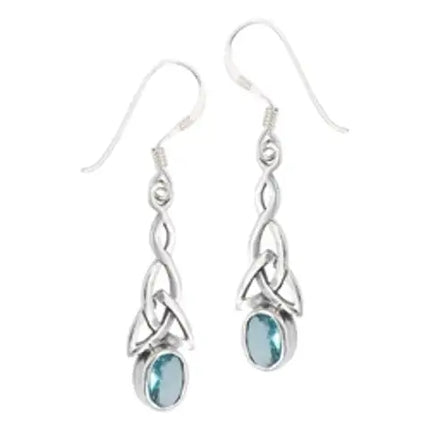 Sterling Silver Celtic Earring  with Synthetic Blue Topaz