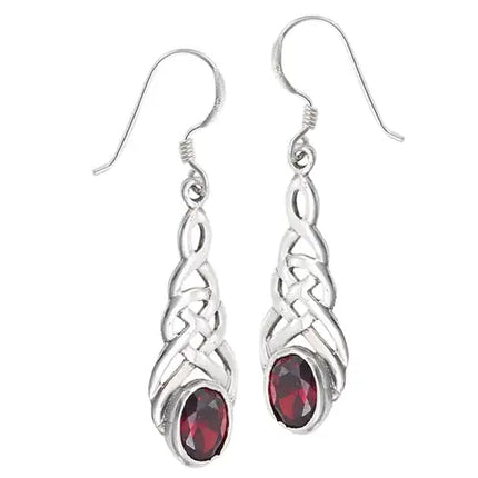 Sterling Silver  Celtic Earring  with Synthetic Garnet