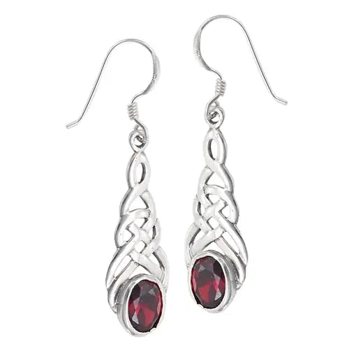 Sterling Silver  Celtic Earring  with Synthetic Garnet