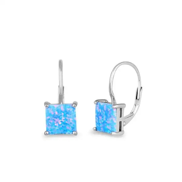 Elegant Blue Lavender Lab Opal Square Earrings