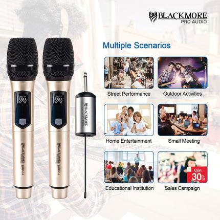 Blackmore Pro Audio BMP-14 BMP-14 Dual Handheld Rechargeable Wireless UHF Microphone System