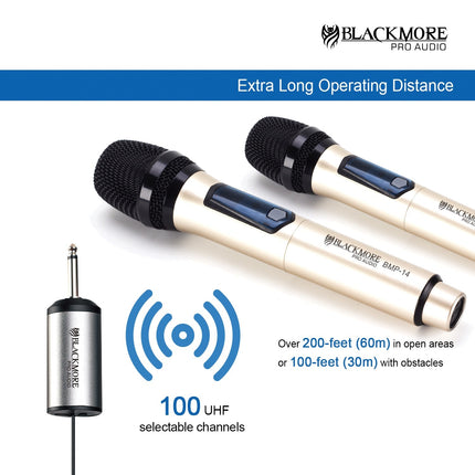 Blackmore Pro Audio BMP-14 BMP-14 Dual Handheld Rechargeable Wireless UHF Microphone System