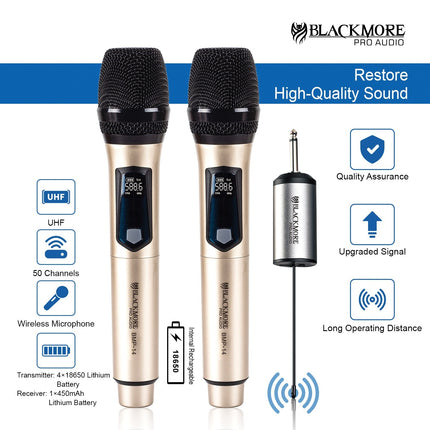 Blackmore Pro Audio BMP-14 BMP-14 Dual Handheld Rechargeable Wireless UHF Microphone System
