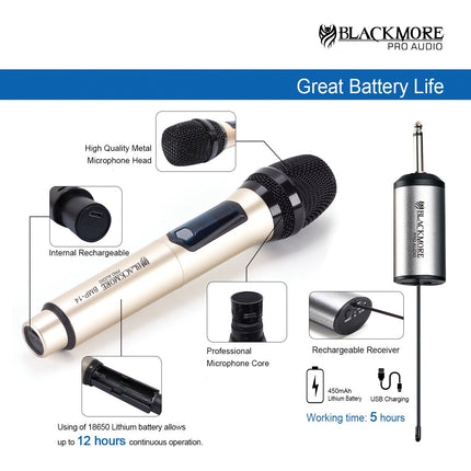 Blackmore Pro Audio BMP-14 BMP-14 Dual Handheld Rechargeable Wireless UHF Microphone System