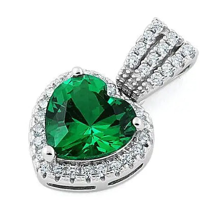 Sterling Silver Emerald Big Heart CZ Pendant