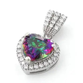 Rainbow Topaz Big Heart CZ Pendant