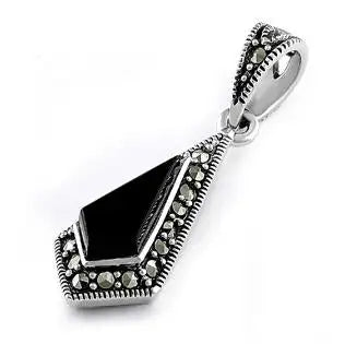 Black Onyx Drop Marcasite Pendant