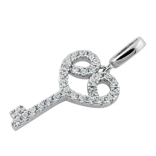 Elegant Heart Key Clear CZ Pendant