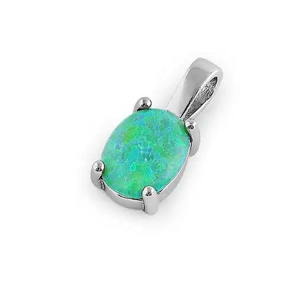 Sterling Silver Green Lab Opal Oval Pendant