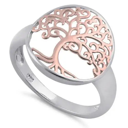 Anillo Árbol de la Vida chapado en oro rosa de dos tonos