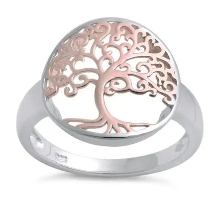 Anillo Árbol de la Vida chapado en oro rosa de dos tonos