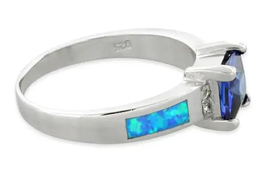 Square Tanzanite Lab Opal CZ Ring