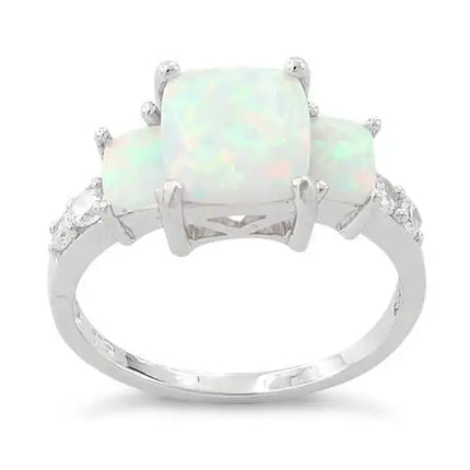 White Lab Opal Square CZ Ring