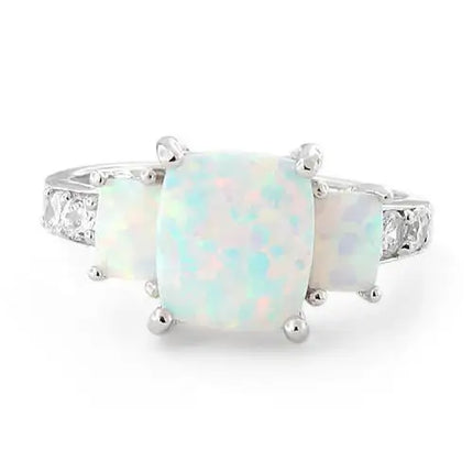 White Lab Opal Square CZ Ring