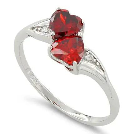 Double Heart Garnet CZ Ring - vickiescloset