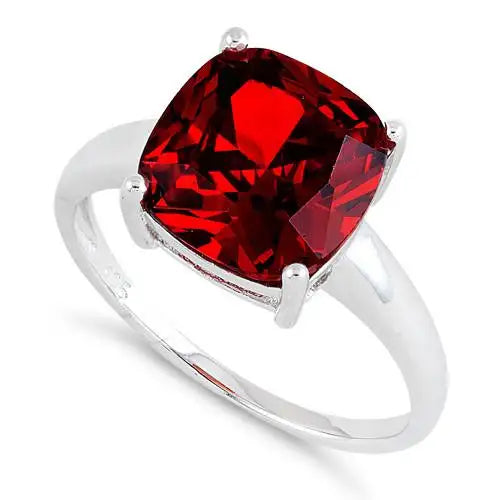 Cushion Cut Garnet CZ Ring - vickiescloset