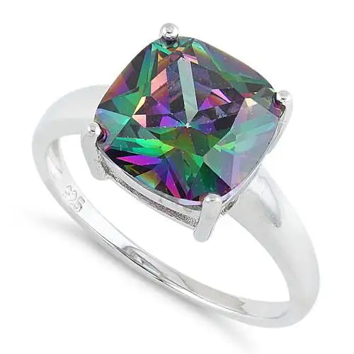 Rainbow Topaz Cushion Cut  CZ Ring