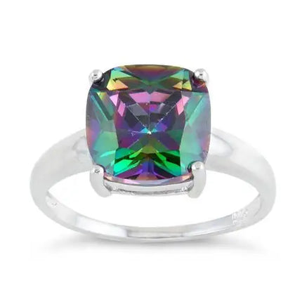 Rainbow Topaz Cushion Cut  CZ Ring