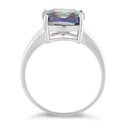 Rainbow Topaz Cushion Cut  CZ Ring