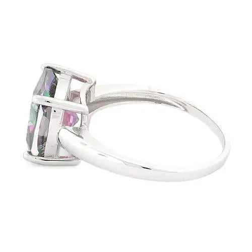 Rainbow Topaz Cushion Cut  CZ Ring