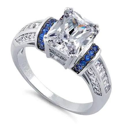 Emerald Cut Blue CZ Ring
