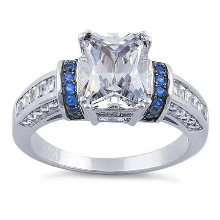 Emerald Cut Blue CZ Ring