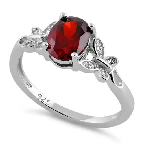 Double Butterfly Garnet Center Stone CZ Ring - vickiescloset