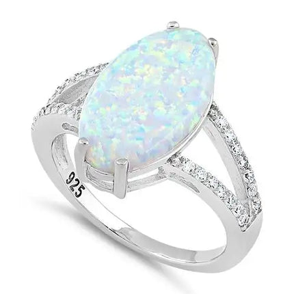 Marquise White Lab Opal Ring