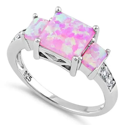 Pink Lab Opal Square CZ Ring