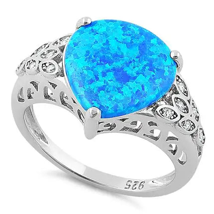 Plump Pear Shape Blue Lab Opal Clear CZ Ring