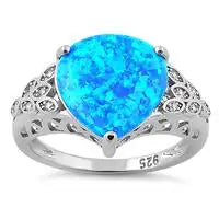 Plump Pear Shape Blue Lab Opal Clear CZ Ring