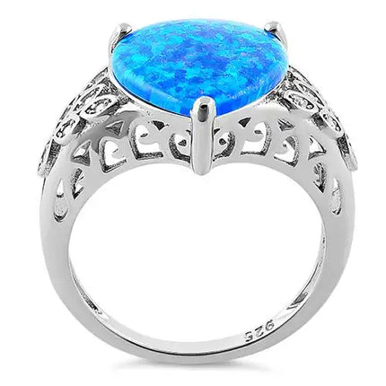 Plump Pear Shape Blue Lab Opal Clear CZ Ring
