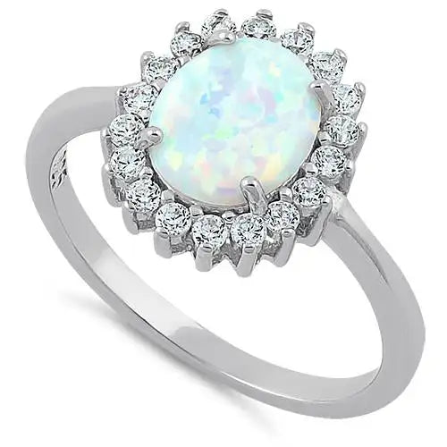 Oval White Lab Opal CZ Ring