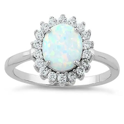 Oval White Lab Opal CZ Ring
