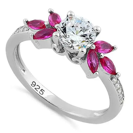 Flower Leaves Ruby Clear CZ Ring - vickiescloset