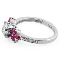 Flower Leaves Ruby Clear CZ Ring - vickiescloset