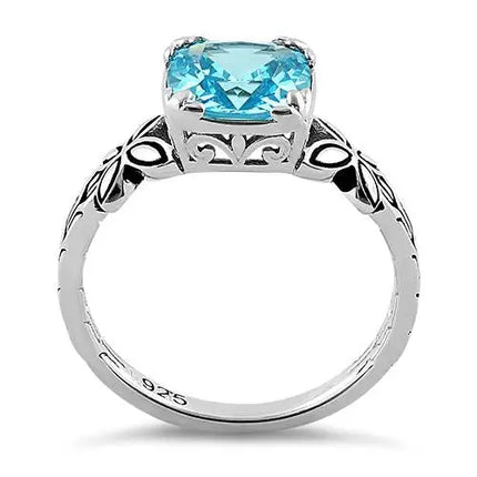 Twin Butterfly Cushion Cut Aqua Blue CZ Ring