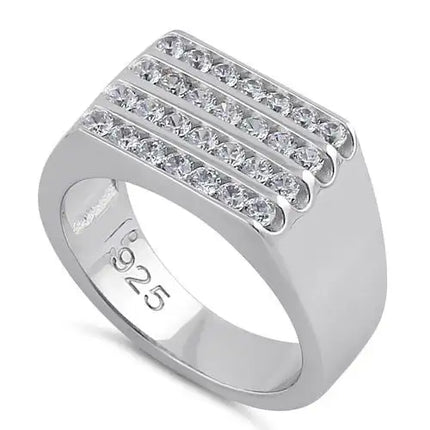 4 Row Clear CZ Men's Ring