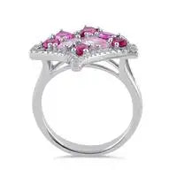 Sterling Silver Pink &amp; Ruby CZ Bouquet Ring